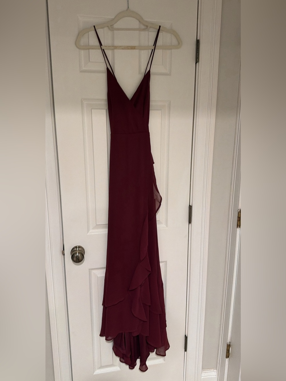 Women’s Burgundy Ruffle-Trim Spaghetti Strap Dress